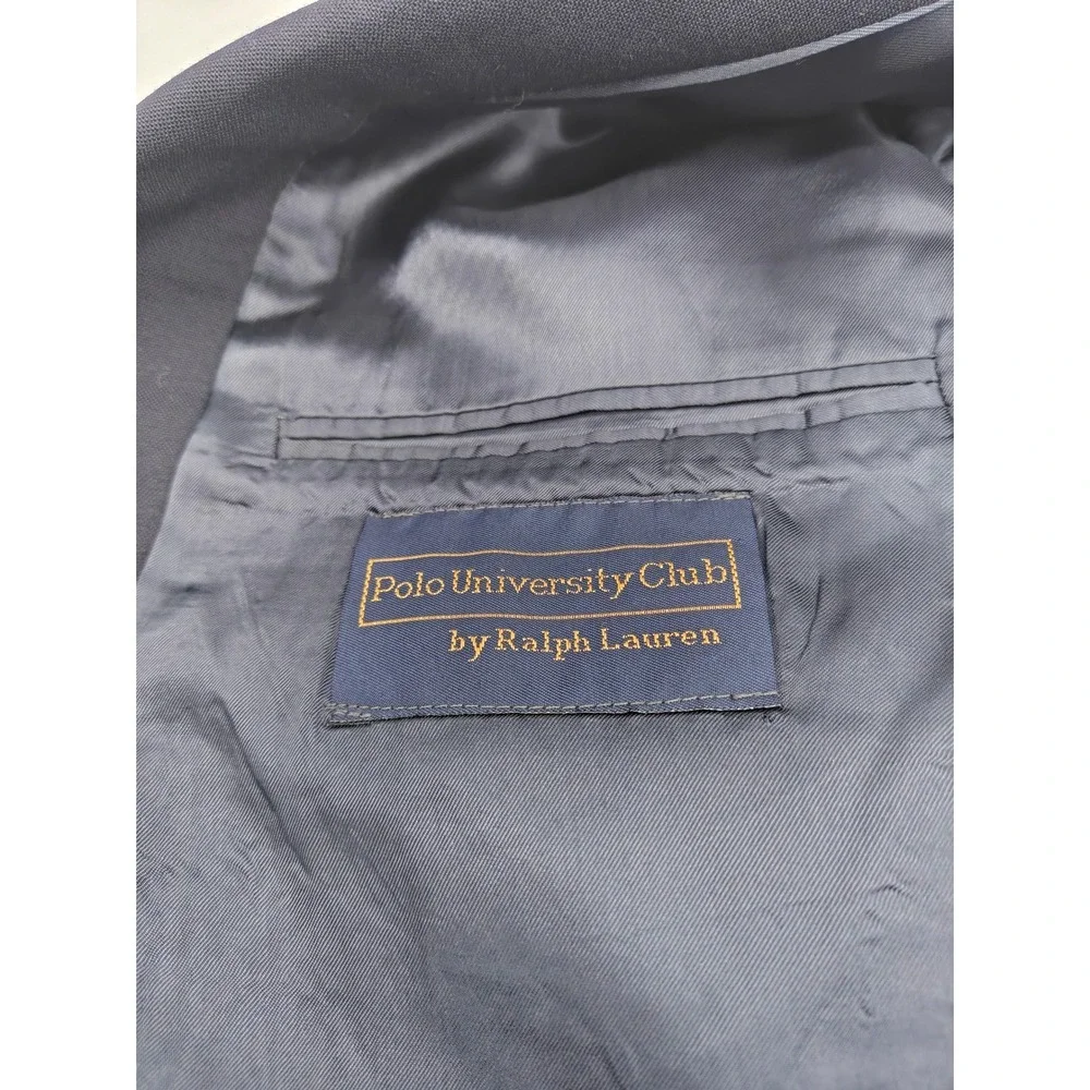 Polo University Club Ralph Lauren Navy Blue Pure Virgin Wool Blazer Gold Buttons